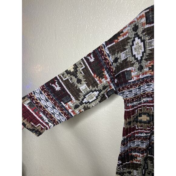 Signature Studio Knit Top Aztec 3/4 Sleeve Ribbed Asymmetrical Lace Trim XL - Picture 3 of 10